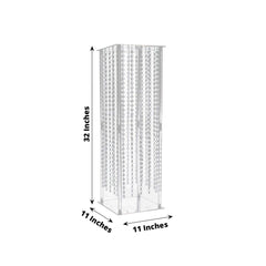 Acrylic Flower Pedestal Vase Pillar Stand with Crystal Beads Clear - Decorative Wedding Floor Centerpiece 32"