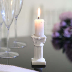 6-Pack Resin Roman Column Pillar Pedestal Candle Holders, Greek Statue Antique White Stands Sturdy Decorative Design 2.5"