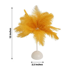 Table Lamp Ostrich Feather Design Gold LED Battery Operated - Cordless Wedding Centerpiece 15"