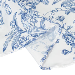 Polyester 108" Round Tablecloth White - Blue French Toile Pattern for Chic Weddings