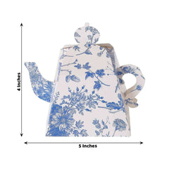 25 Pack White Blue Mini Teapot Party Favor Boxes in French Toile Pattern, Tea Time Gift Boxes - 5"x4"
