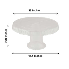 4-Pack Plastic Round Pedestal Cake Stands Clear - Reusable Cupcake Pastry Display Risers with Hollow Ribbon Trim Edges for Stylish Dessert Presentation 13"
