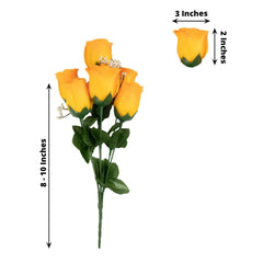 12 Bushes Orange Artificial Premium Silk Flower Rose Bud Bouquets