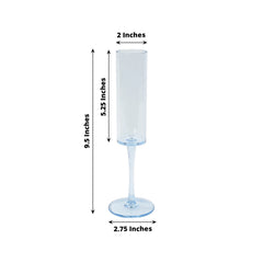 6-Pack Plastic Wine Mimosa Goblets Transparent Dusty Blue Cylindrical Shape - Reusable Champagne Flute Glasses 9.5" Tall 6oz