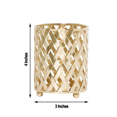 2-Pack Votive Candle Holders Gold Metal Diamond Cut Geometric Design - Perfect for Home Décor and Events 4"