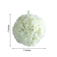 4 Pack 7" Cream Artificial Silk Hydrangea Kissing Flower Balls