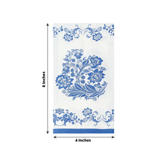 50 Pack 2-Ply Paper Party Napkins in White Royal Blue Damask Floral Pattern, Disposable Dinner Napkins - Highly Absorbent & Soft