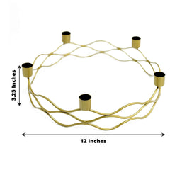 Round Wreath Taper Candelabra 5 Arm Gold Metal Decorative Centerpiece - Tabletop Candle Holder 12"