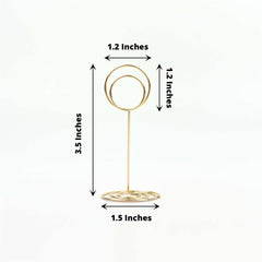 10-Pack Metal Card Holder Stands Mini Circle Hoop Design Gold - Table Number Stands and Wedding Place Card Menu Clips 3.5"