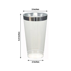 12-Pack Plastic Party Cups Clear with Silver Rim - Durable Disposable Tumblers for Drinks 17oz 5.5"