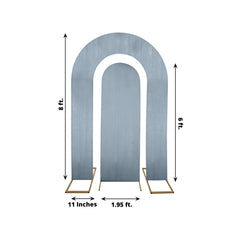 Set of 2 Dusty Blue Spandex Fitted Wedding Arch Covers for Round Top and Double Arch Chiara Backdrop Stands - 6ft,8ft