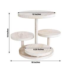 4-Tier Wooden Cake Stand Whitewash with Round Tiered Trays - Rustic Cupcake Tower Dessert Display 14" Tall