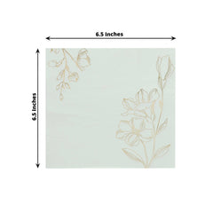 50-Pack Paper Cocktail Napkins with Gold Lily Flowers Print White - Highly 2 Ply Absorbent Soft Napkins for Beverages