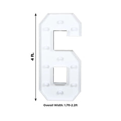 Giant LED Marquee Light Up Number "6", White 4ft Pre-Cut Foam Board with 10 Warm White Battery Operated LEDs, Glue Gun and Sticks