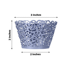 25-Pack Paper Cupcake Wrappers Lace Laser Cut Design Navy Blue - Muffin Baking Cup Trays for Events