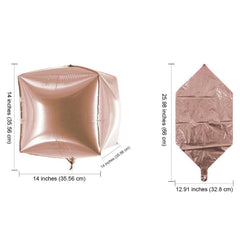 14" 4D Rose Gold Cube Shaped Mylar Foil Helium Air Balloons