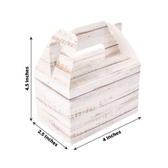 25 Pack Rustic White Candy Gift Tote Gable Boxes With Wood Plank Pattern, Party Favor Treat Boxes - 4"x2.5"x4.5"