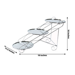 3-Tier Cake Stand Cascading Design with Round Mirror Trays Silver - Dessert Display and Serving Platter Metal 16"x19"