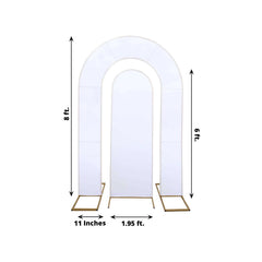 Set of 2 White Spandex Fitted Wedding Arch Covers for Round Top and Double Arch Chiara Backdrop Stands - 6ft,8ft