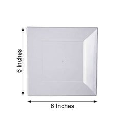 10-Pack Dessert Plates Square Design with Wide Rim Glossy White - Plastic Disposable Plates for Events 6"