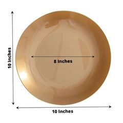 10-Pack Plastic 10" Round Dinner Plates in Gold with Gold Rim - Glossy Disposable Party Plates