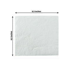 50-Pack Paper Cocktail Napkins with Embossed French Swirl Pattern White - Soft 2 Ply Beverage Napkins for Events 6.5"x6.5"