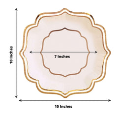 25-Pack Paper Dinner Plates in White with Gold Scallop Rim - Disposable 300GSM Party Plates for Classy Banquets & Celebrations 10"