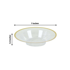 20-Pack Plastic Dessert Serving Bowls Clear Round Design with Gold Rim - Disposable Salad Soup Bowls 12oz