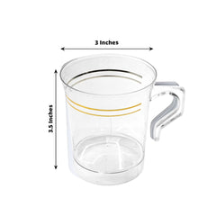 8-Pack Plastic Coffee Mugs Clear with Gold Stripes - Sturdy Disposable Cups for Coffee and Tea 8oz 3.5"