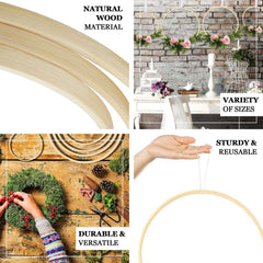 Set of 5 Natural Wooden Rings for Crafts, Floral Hoop Wreath