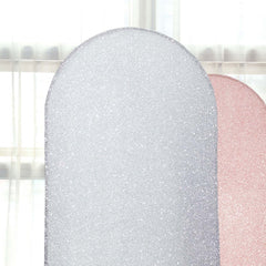 7ft Silver Shimmer Tinsel Spandex Chiara Backdrop Stand Cover For Fitted Round Top Wedding Arch