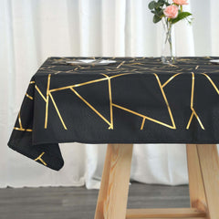 Polyester 54"x54" Square Tablecloth Black with Gold Foil Geometric Pattern - Wrinkle-Resistant & Durable Table Cover