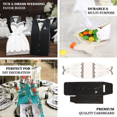 50 Pcs Set Wedding Dress and Tuxedo Shower Party Favor Candy Gift Boxes with Ribbon Ties