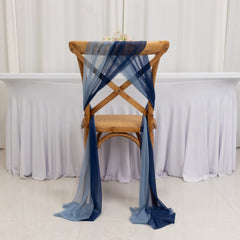 20-Pack Sheer Chair Drape Decor in Navy Blue and Dusty Blue – 9ft Shimmer Sash, Wrinkle-Free