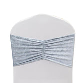5 Pack Crushed Velvet Chair Bands Dusty Blue Wide Ruffle Style - Textured Chair Sashes for Stunning Event Decor - 8"x15"