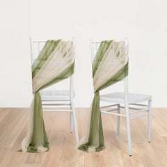 20-Pack Sheer Chair Drape Decor in Dusty Sage Green and Beige – 9ft Shimmer Sash, Wrinkle-Free