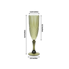 6-Pack Plastic Wedding Toast Flutes Dusty Sage Green Transparent Crystal Cut Style - Reusable Champagne Glasses 8oz