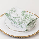 5-Pack French Toile Polyester Cloth Napkins – 17"x17" Dusty Sage Green and White Reusable Table Napkins in Floral Design for Events & Dining