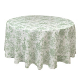 Polyester 120" Round Tablecloth White - Dusty Sage Green French Toile Pattern for Chic Weddings