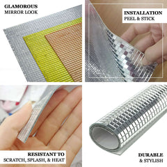 10 Pack 10 Sq ft Silver Peel and Stick Backsplash, Mosaic Mirror Wall Tiles