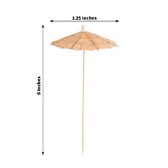 50-Pack Bamboo Cocktail Sticks Tiki Hut Paper Umbrella Design Eco Friendly Natural - Biodegradable Party Picks 6"