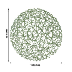 6-Pack Table Placemats Woven Fiber Design Olive Green Round - Disposable Mats for Dining and Events 15"