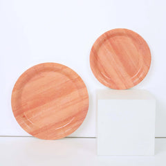 25-Pack Paper 10" Round Dinner Plates Natural Wood Grain Print - Rustic & Nature-Inspired Disposable Party Plates
