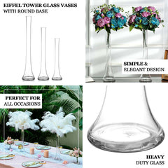 6-Pack Glass Eiffel Tower Vases Clear with Round Base - Tall Skinny Flower Bud Wedding Centerpieces 20"