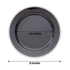 10-Pack Black Plastic Dessert Plates – 8" Round with Silver Beaded Rim, Disposable for Parties & Events
