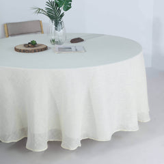 Faux Linen 108" Round Tablecloth White - Slubby Textured & Wrinkle Resistant for Banquets and Receptions