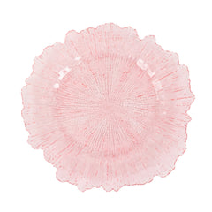 6-Pack Acrylic Plastic Round Charger Plates 13" in Transparent Blush with Reef Design, Dinner Charger Tableware