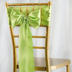 5 Pack Satin Chair Sashes Apple Green - Durable Chair Bows with Shiny Finish 6"x106"