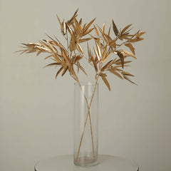 2-Pack Artificial Metallic Bamboo Leaf Branches Gold - Shiny Faux Plant Stems Vase Filler Floral Arrangement Centerpiece Decor 33"