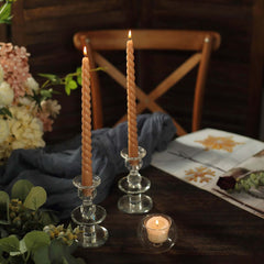 12-Pack Taper Candles Spiral Long Burn Wick Design Beige - Premium Unscented Wax Dinner Candle Sticks 11"